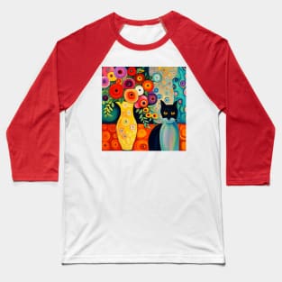 Black and Blue Cat in Still Life Painting with Flower Vase Baseball T-Shirt